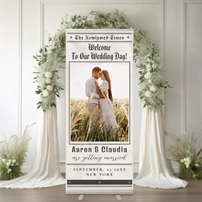 Unique Newspaper Theme Photo Wedding Welcome  Retractable Banner (Creator Uploaded)