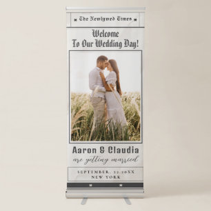 Unique Newspaper Theme Photo Wedding Welcome Retractable Banner