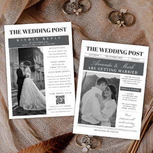 Unique Newspaper Wedding Black and white Invitation
