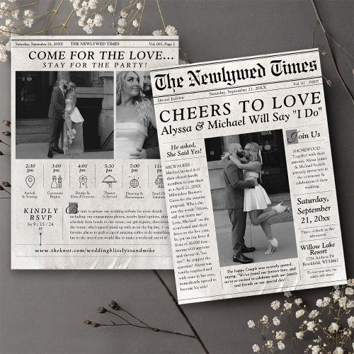 Unique Newspaper Wedding Invitation Photo Timeline
