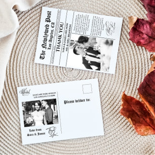 Unique Newspaper Wedding Thank You Postcard