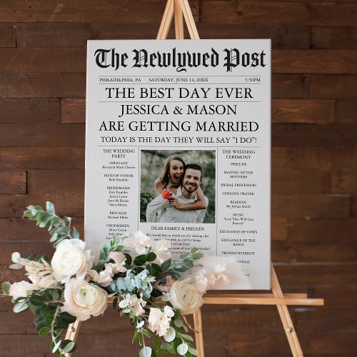 Unique Newspaper Wedding Welcome Sign Foam Board