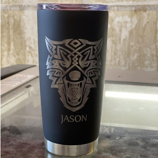 Unique Nordic Wolf Fenrir Etched 20 oz. Tumbler (Front 2)