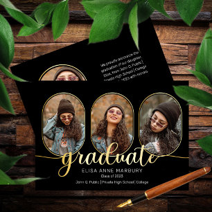 Unique Oblong 4 Photo Collage Graduation Announcement