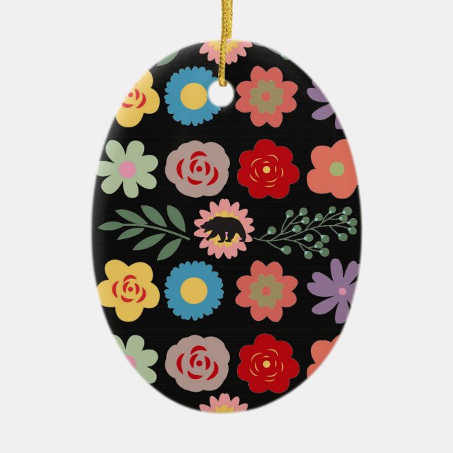 Unique Ojibwe Floral Bear Christmas Decorations (Front)