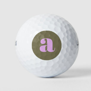 Unique Olive and Lilac Bold Retro Monogram Initial Golf Balls