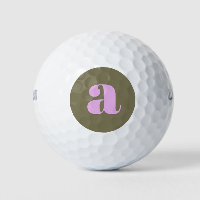 Unique Olive and Lilac Bold Retro Monogram Initial Golf Balls (Front)