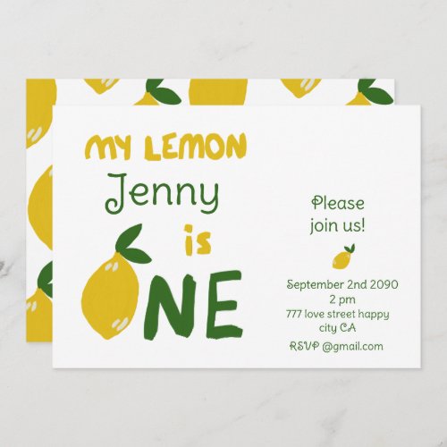 Unique One year old baby birthday lemon cute Invitation