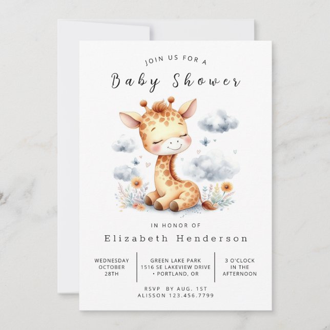 Unique Online Giraffe Baby Shower  Invitation (Front)