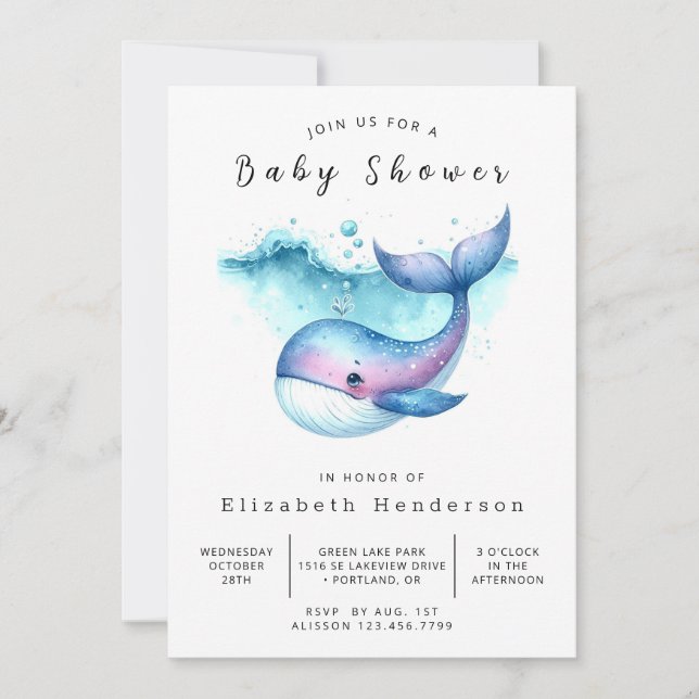 Unique Online Whale Baby Shower Invitation (Front)