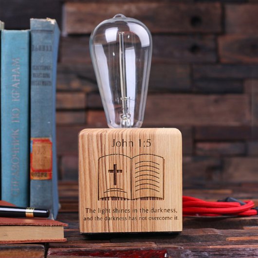 Unique Open Bible Wooden Edison Lamp Award (Front)