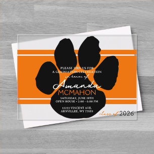Unique Orange & Black Graduation Pawprint Elegant Acrylic Invitations