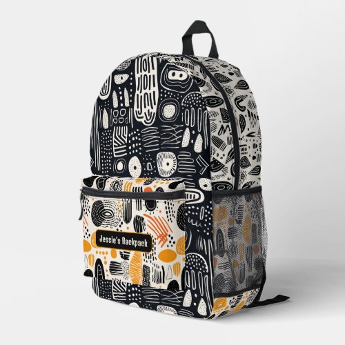 Unique orange black ivory tribal pattern printed backpack