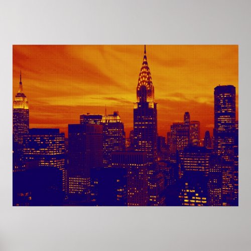 Unique Orange Blue Retro Pop Art New York Poster