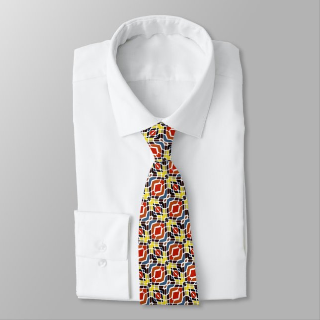 Unique Orange Brown Red Yellow Blue Tribal Neck Tie (Tied)