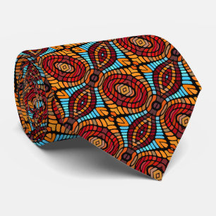 Unique Orange Red Aqua Turquoise Blue Black Tribal Neck Tie