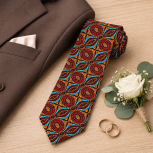 Unique Orange Red Aqua Turquoise Blue Black Tribal Neck Tie