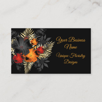 Unique Orange Red Black Floral flowers florist Business Card