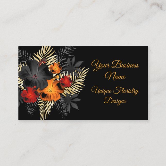 Unique Orange Red Black Floral flowers florist Business Card (Front)