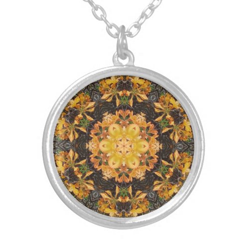 Unique Orange Yellow Abstract Silver Plated Necklace
