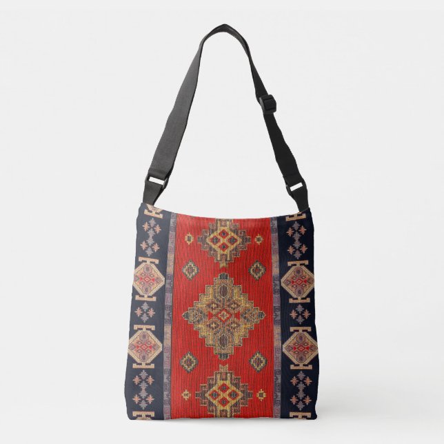 Unique Oriental Antique Red Kilim Rug Crossbody Bag (Front)