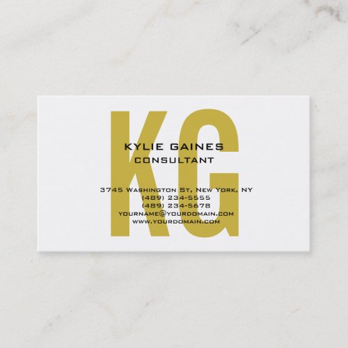 Unique Original Classic Gold Color Monogram White Business Card