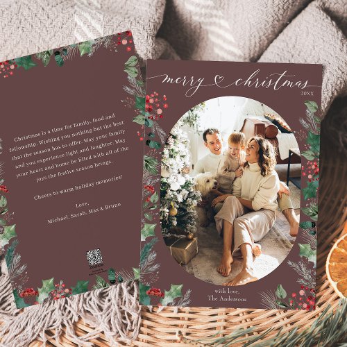 Unique Oval Photo Christmas Card with Message 