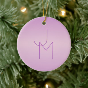 Unique Overlapping Monogram Soft Lavender Pink Ceramic Ornament