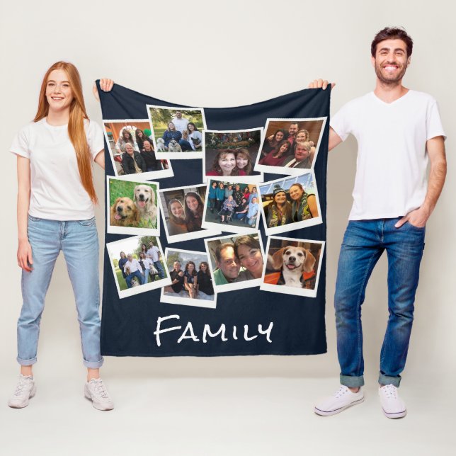 Unique Own Family Photo Frame Collage Navy Blue Fleece Blanket (In Situ)