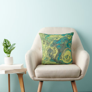 Unique Painting Abstract Green Cotton Throw Pillow