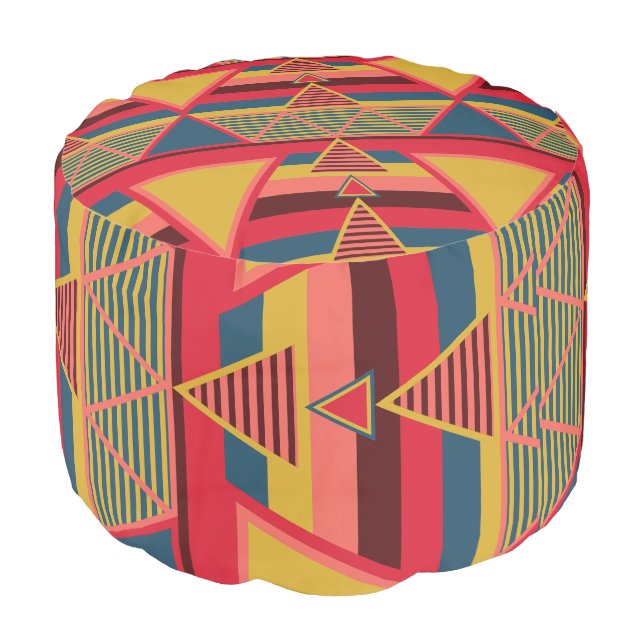 Unique Pan African Colorful Triangle Pattern Pouf (Angled Front)
