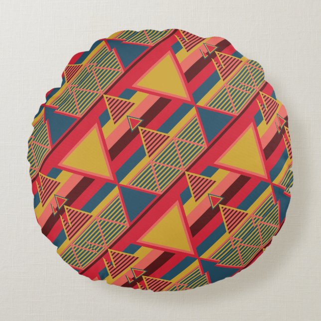Unique Pan African Colorful Triangle Pattern Round Pillow (Front)