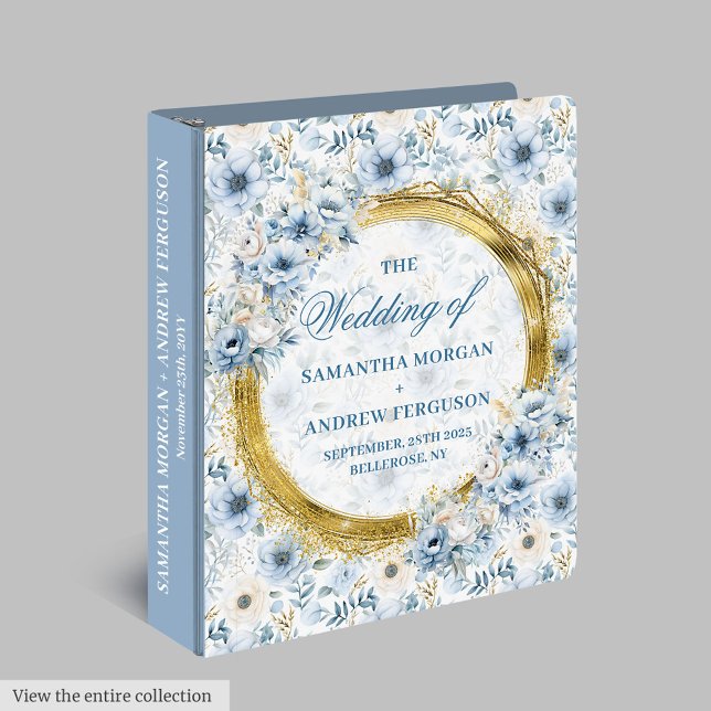Unique Pastel Blue Boho Gold Glitter Wedding Album 3 Ring Binder (Unique Pastel Blue Boho Gold Glitter Wedding Album)