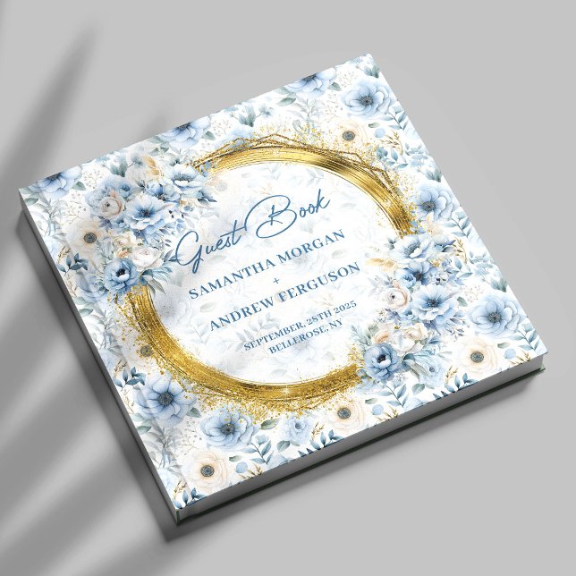 Unique Pastel Blue Gold Glitter Wedding Guest Book (Unique Pastel Blue Gold Glitter Wedding Guest Book)