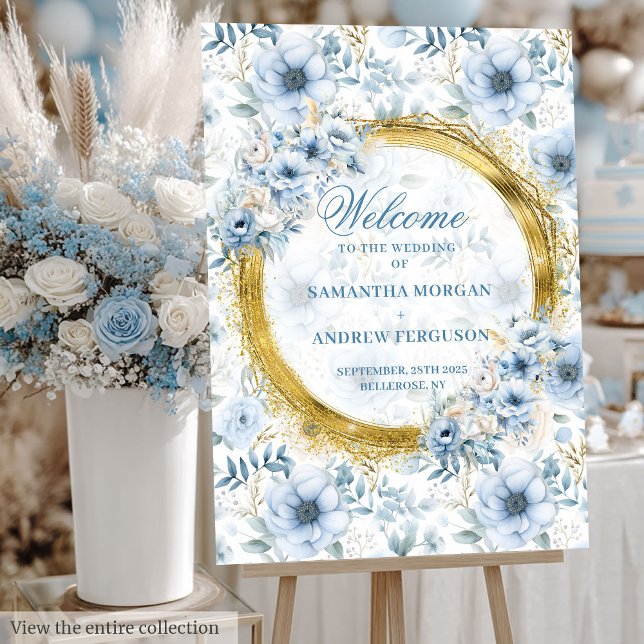Unique Pastel Blue Wedding Welcome Gold Glitter Foam Board (Unique Pastel Blue Wedding Welcome Gold Glitter Foam Board)