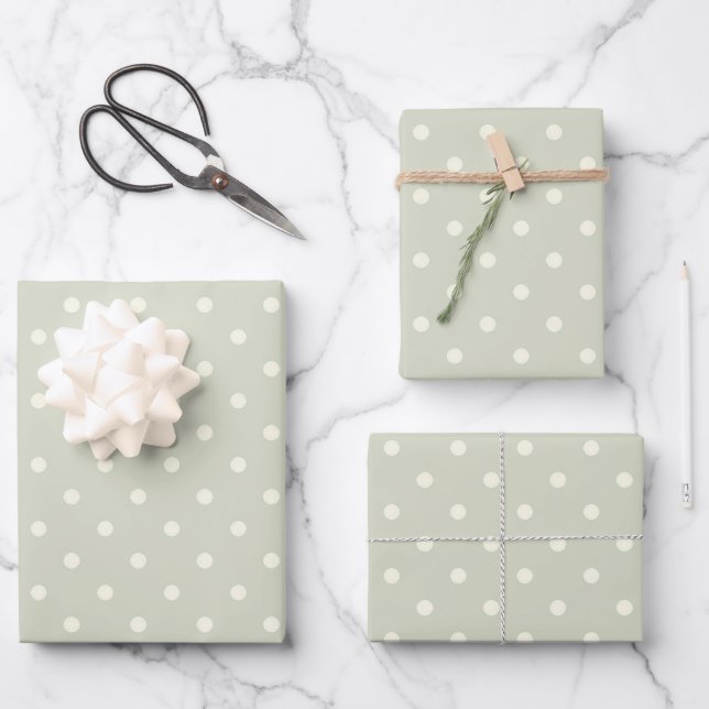 Unique Pastel Grey Beige & White Polka Dot Pattern Wrapping Paper Sheets (Front)
