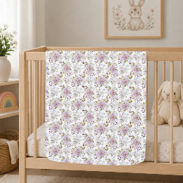 Unique Pastel Lavender Botanical Wildflower Baby Blanket