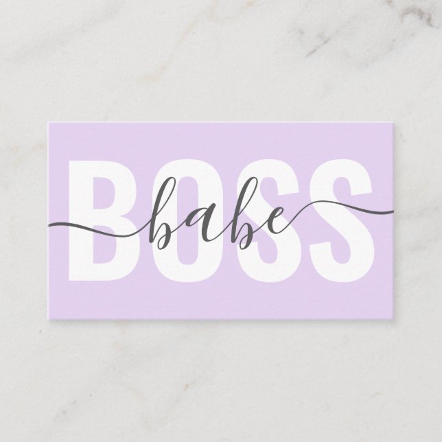 Unique pastel purple boss babe script chic hair business card (Front)