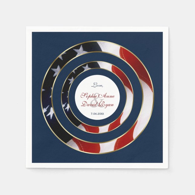 Unique Patriotic Elegant USA Flag Gold Wedding Napkins (Front)