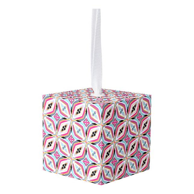 Unique Pattern Design Cube Ornament (Back Angled)