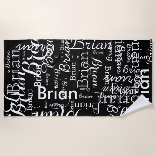 unique pattern of names black_and_white beach towel