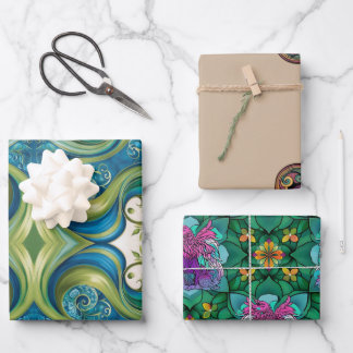 Unique Patterns Wrapping Paper Flat Sheet Set of 3