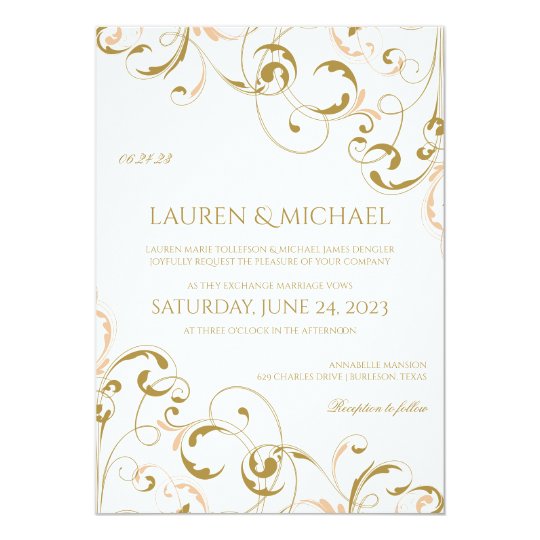 Unique Peach Gold Wedding Invitations Swirls Unique Peach Gold Wedding Invitations Swirls
