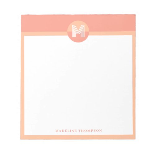 Unique Peach Pink Geometric Modern Monogram Notepad