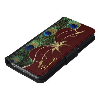 Unique Peacock Feathers Golden Ornament Monogram Wallet Phone Case For Samsung Galaxy S6