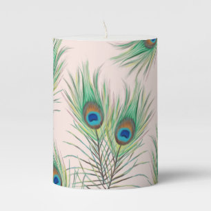 Unique Peacock Feathers Pattern Pillar Candle