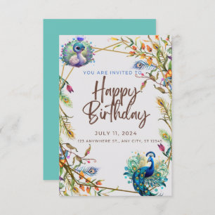 Unique Peacock Patina birthday Invitation