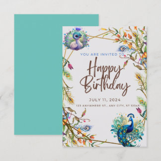 Unique Peacock Patina birthday  Invitation
