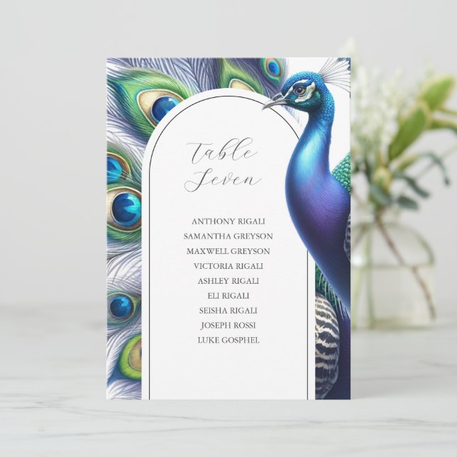Unique Peacock Wedding Seating Chart Template (Standing Front)