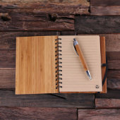 Unique Pen Set w/ Etched Spiral Bamboo Notebook (Inside)